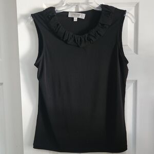 Jones Studio Black Ruffle Neck Tank Top